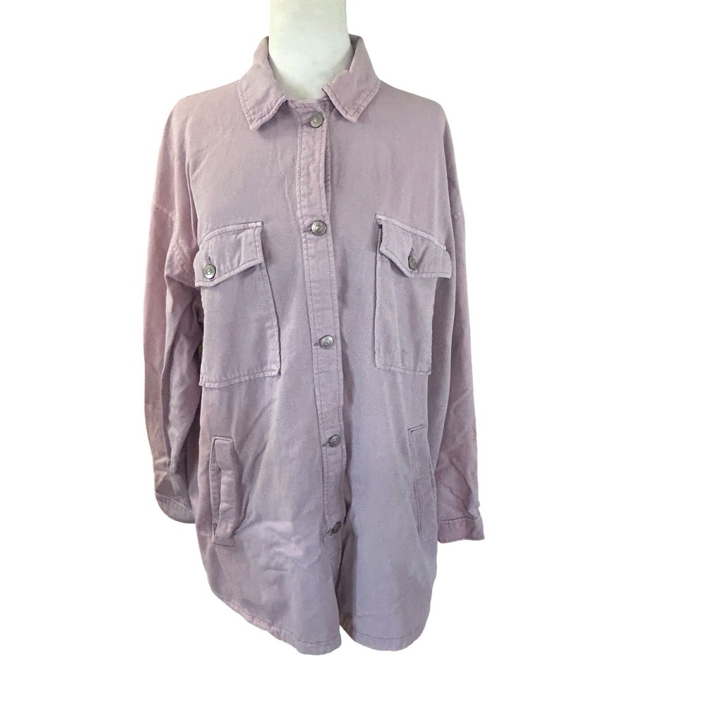 H&M Divided Lavender Denim Utility Jacket Pockets SZ L
